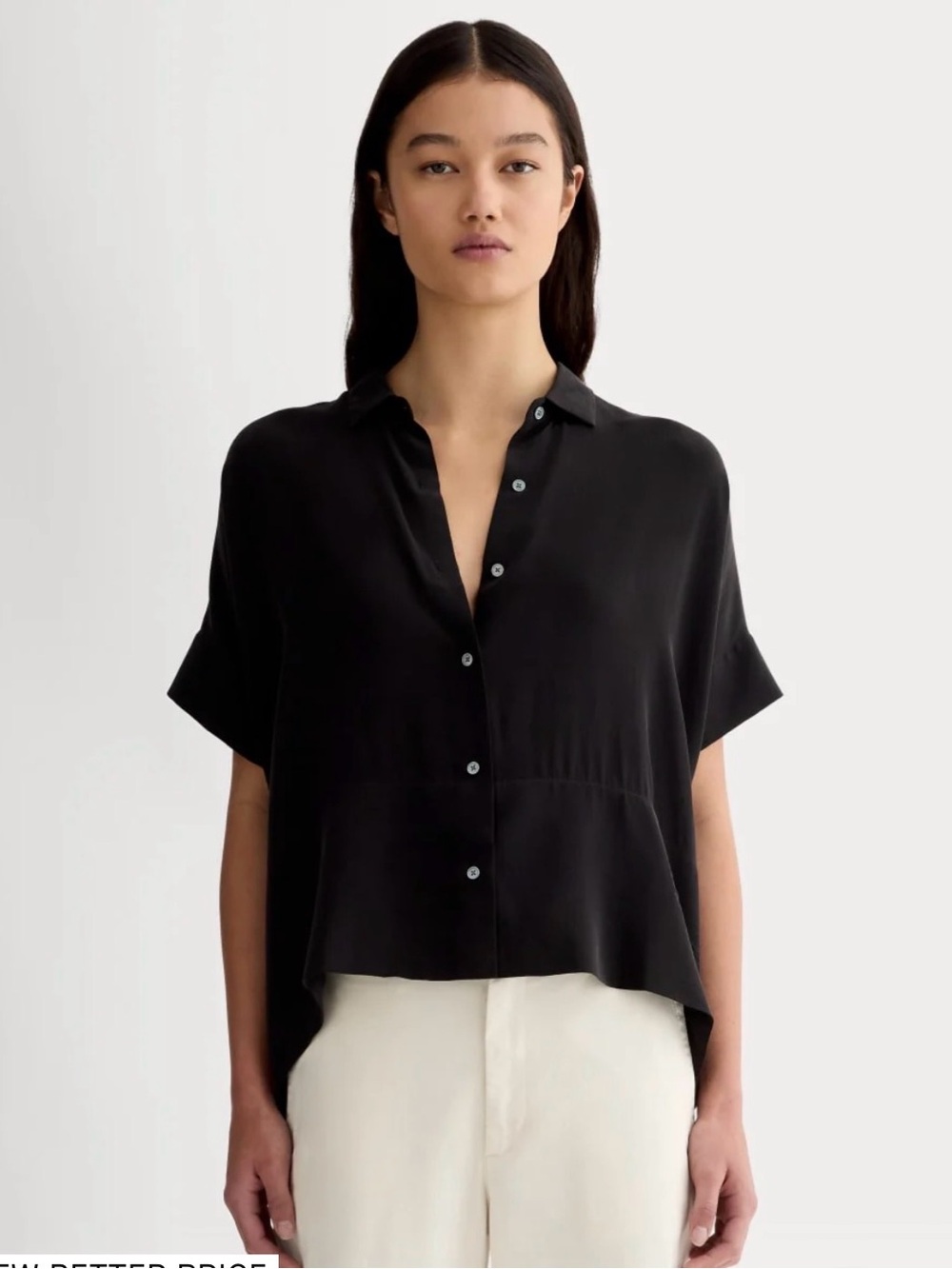 Everlane Black Short-Sleeve Button-Front Blouse